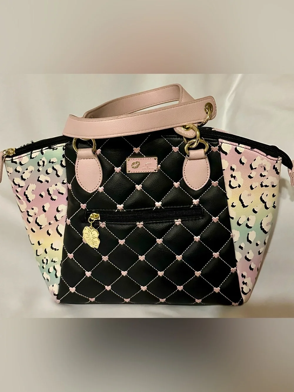 Betsey Johnson Quilted Animal Print Top Handle Satchel Purse